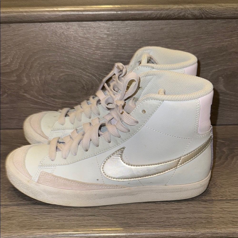 Nike White and Silver High-Top Sneakers Retro Style
